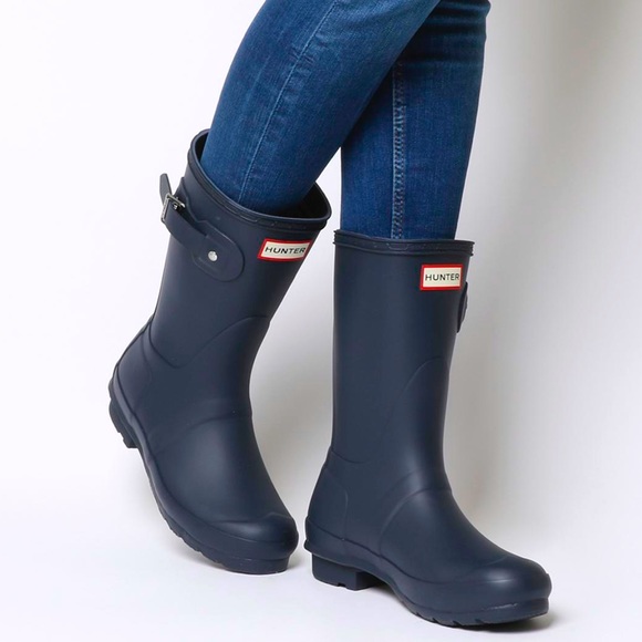 Hunter Shoes - **Trending** HUNTER “Wellies” Boots, Short, Navy Blue Matte Finish, Size 8, EUC.